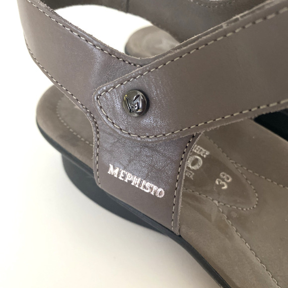 MEPHISTO Pattie Sandal Embossed Leather Ankle Strap Open Toe Gray Taupe 8 38 - Picture 3 of 10